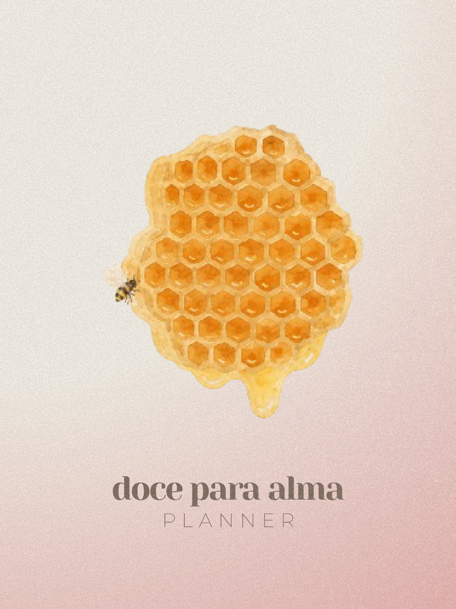 Capa do planner Doce para a Alma com favo de mel e abelhinha em aquarela