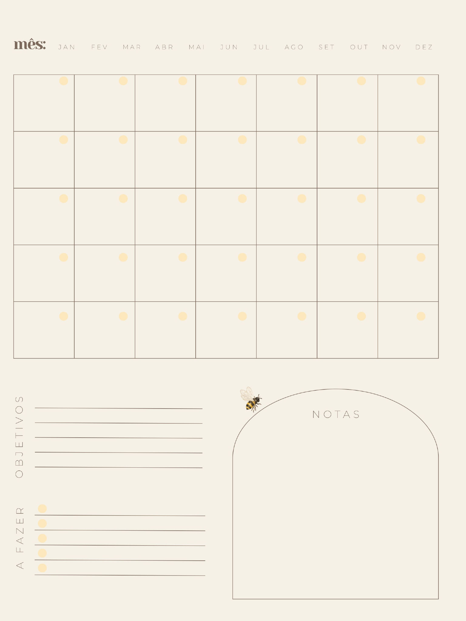 Prévia: página do mês com calendário
